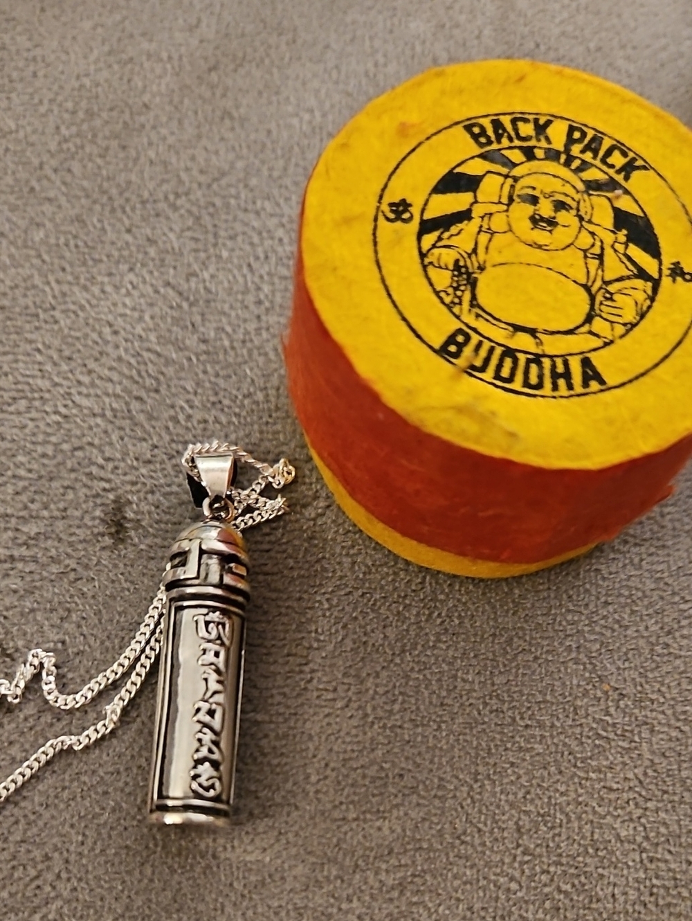 Sterling Tibetan Prayer Cylinder Pendant Necklace